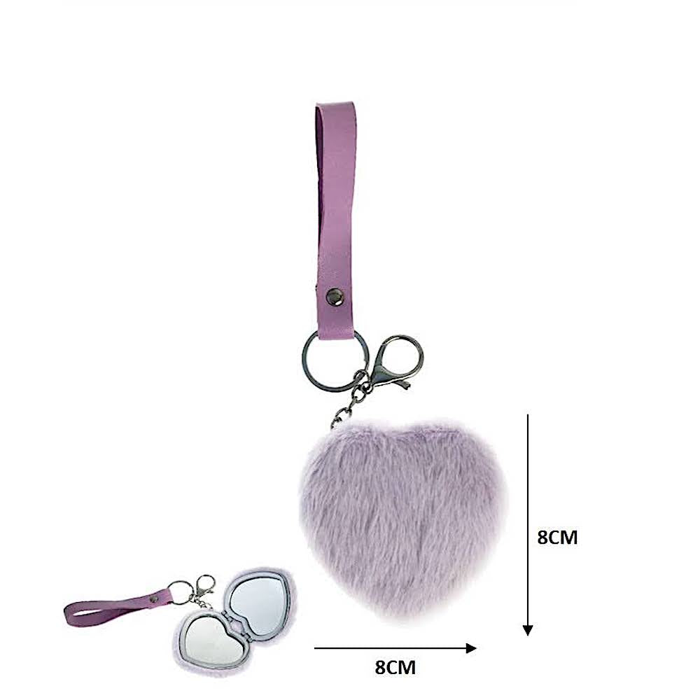 Faux Fur Heart Foldable Mirror Keychain