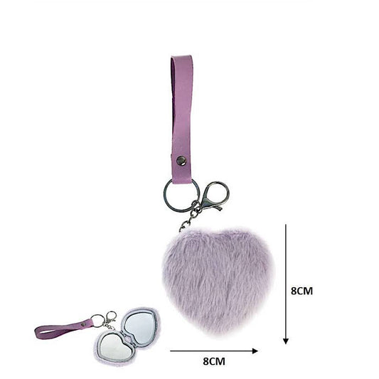 Faux Fur Heart Foldable Mirror Keychain