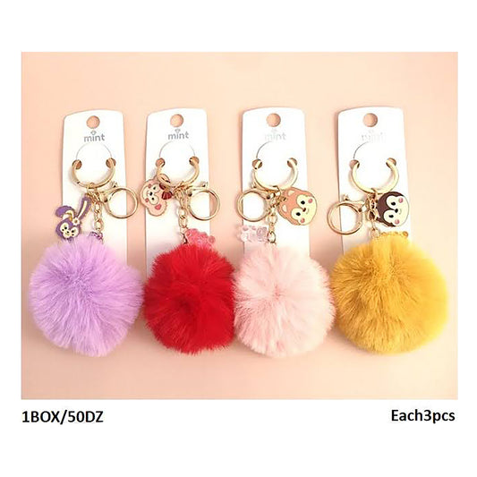 Animal Charm Pom Pom Keychain