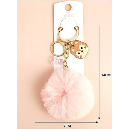 Animal Charm Pom Pom Keychain