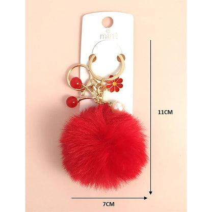 Cherry & Flower Charm Pom Pom Keychain