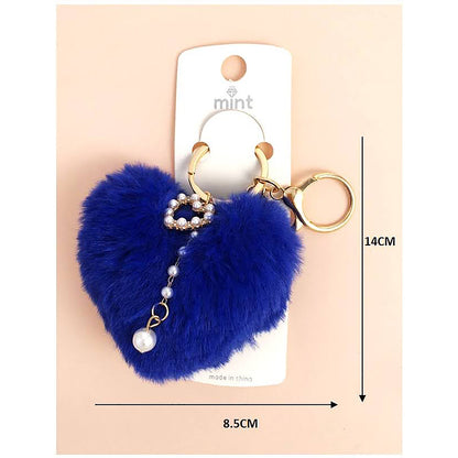 Pearl Heart Charm Pom Pom Keychain