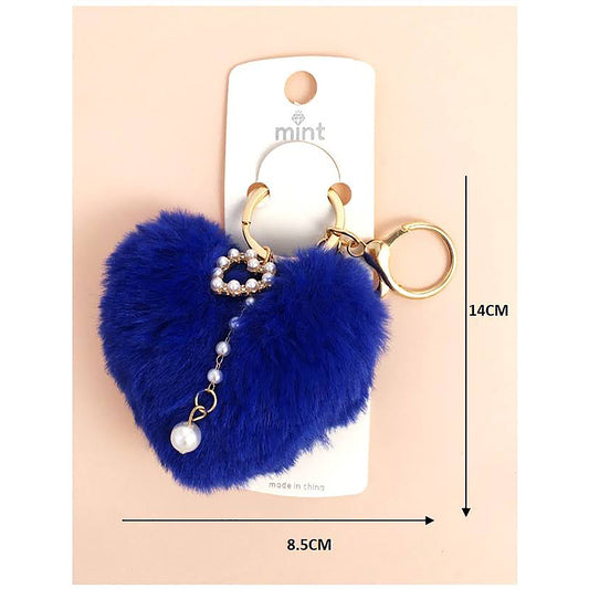 Pearl Heart Charm Pom Pom Keychain