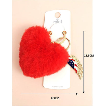 Red White Blue Heart Pom Pom Keychain