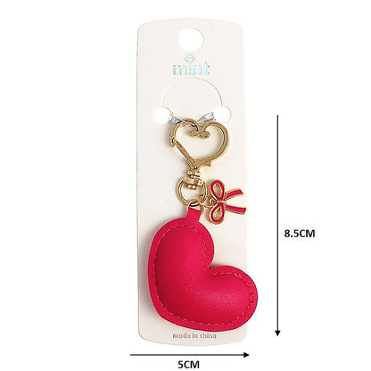 Faux Leather Heart Bow Charm Keychain