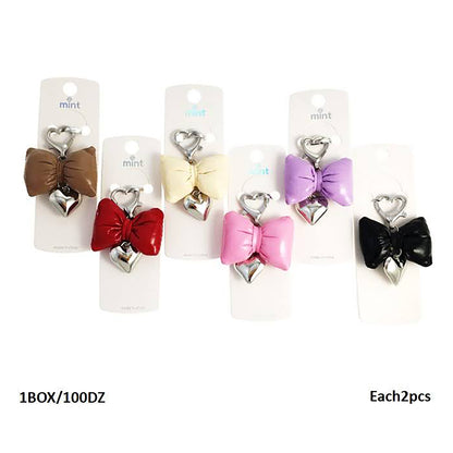 Puffy Bow Heart Charm Keychain