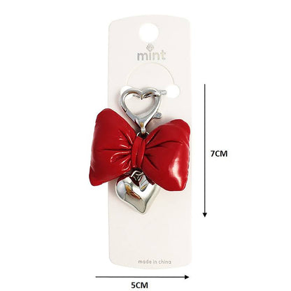 Puffy Bow Heart Charm Keychain