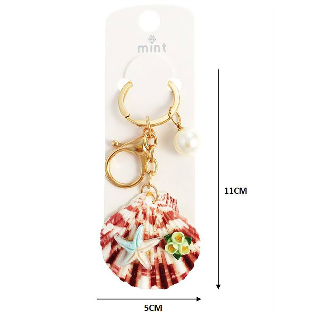 Starfish Charms On Speckled Shell Keychain