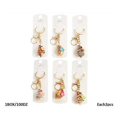 Flower Charm On Spiral Shell Keychain