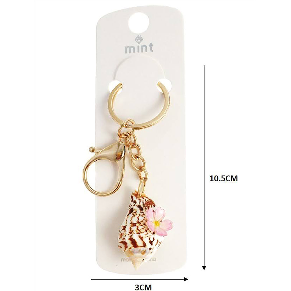 Flower Charm On Spiral Shell Keychain