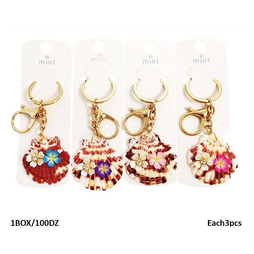 Flower Charm On Shell Keychain