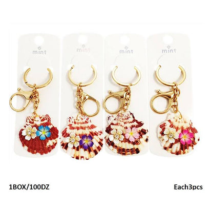 Flower Charm On Shell Keychain