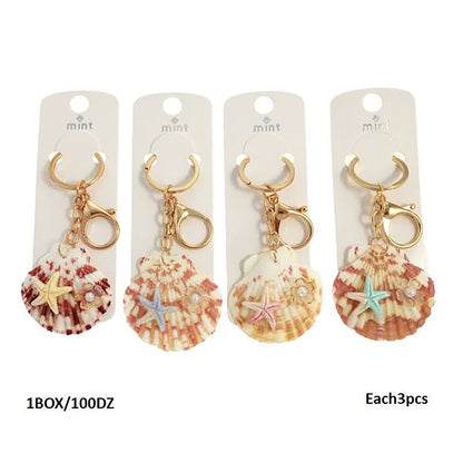 Starfish Charm On Shell Keychain