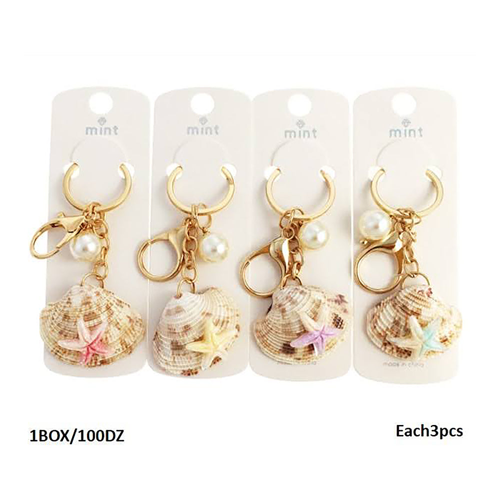 Starfish Charm On Shell Keychain
