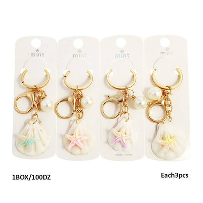 Starfish Charm On Shell Keychain