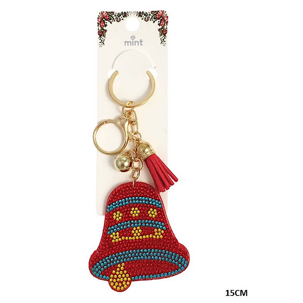 Rhinestone Christmas Bell & Santa Keychain