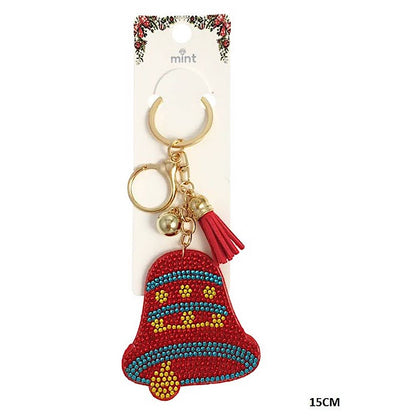 Rhinestone Christmas Bell & Santa Keychain