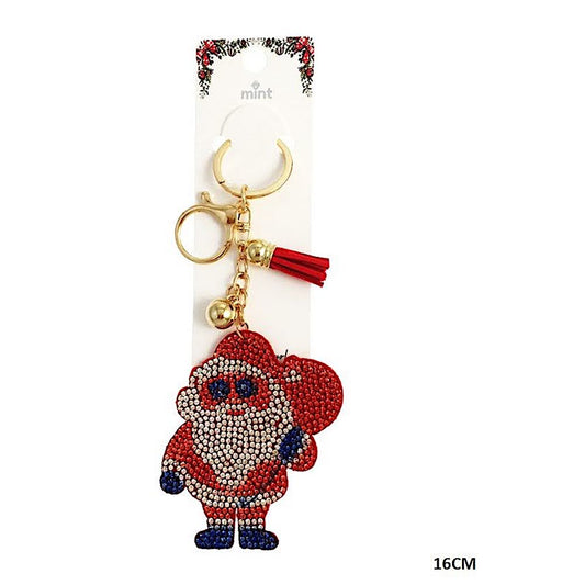 Rhinestone Christmas Santa & Snowman Keychain