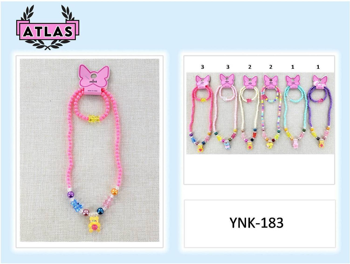 YNK183 - Teddy Bear Necklace & Bracelet Set