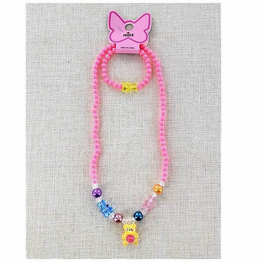 YNK183 - Teddy Bear Necklace & Bracelet Set