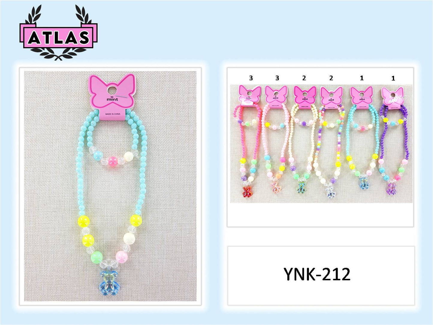 YNK212 - Teddy Bear Necklace & Bracelet Set