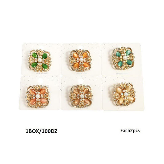 Vintage Rhinestone Cats Eye Clover Brooch