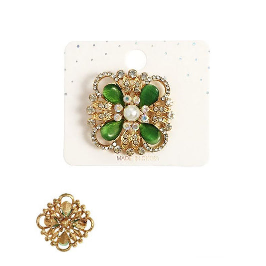 Vintage Rhinestone Cats Eye Clover Brooch