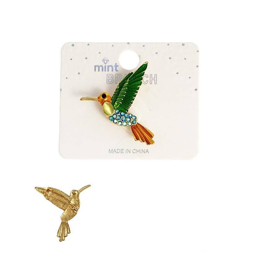 Rhinestone Enamel Hummingbird Brooch
