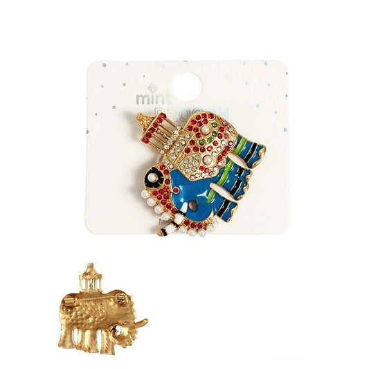 Rhinestone & Pearl Royal Elephant Brooch