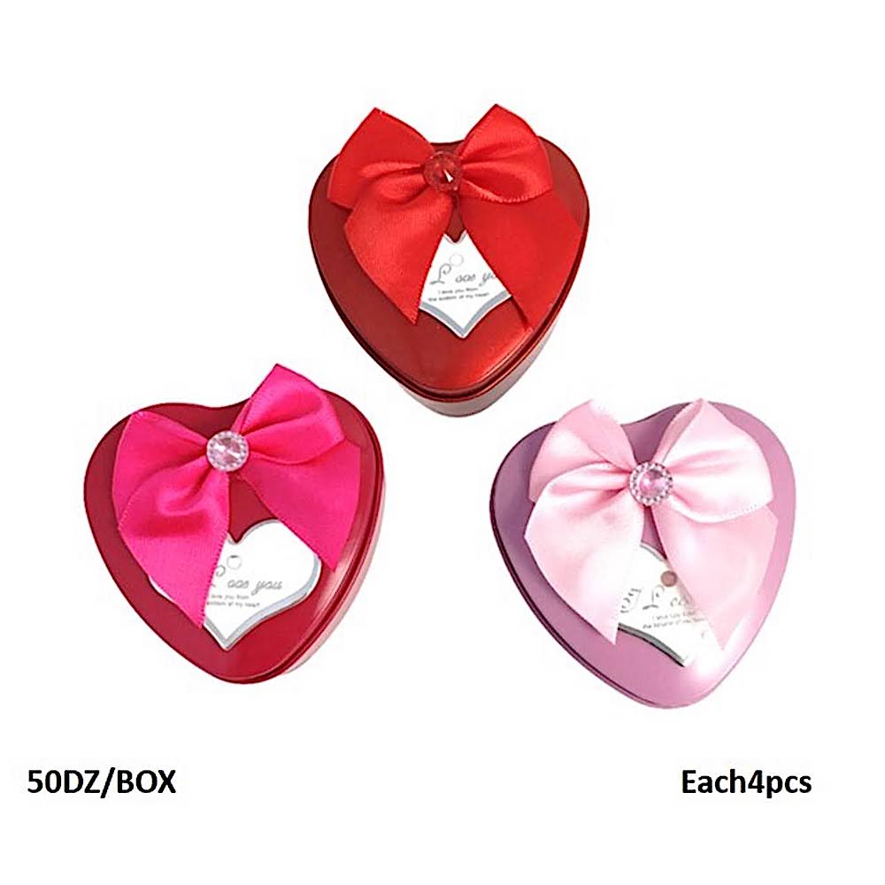 Metal Tin Heart Gift Box with Bow