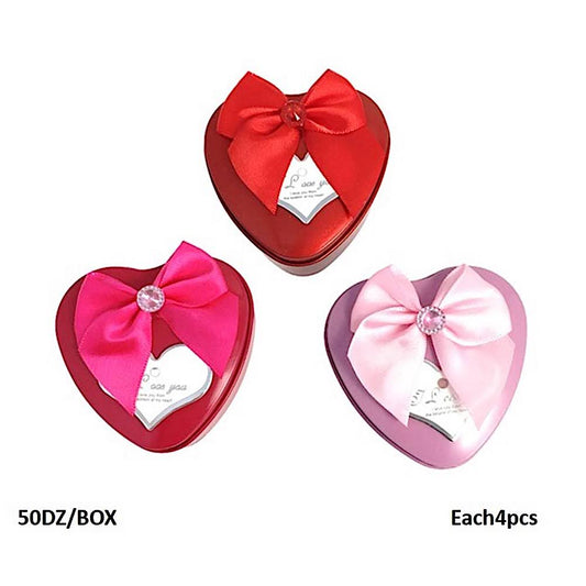 Metal Tin Heart Gift Box with Bow