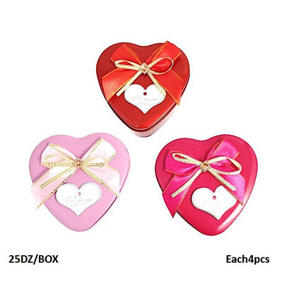 Metal Tin Heart Gift Box with Bow