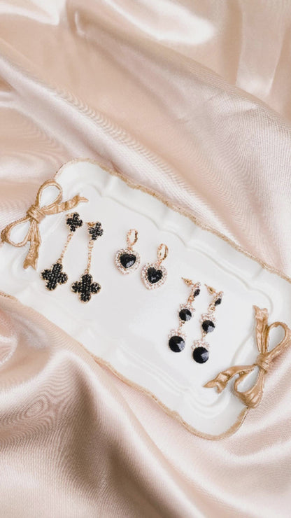 JAE43450BK - Rhinestone Black Drop Earring