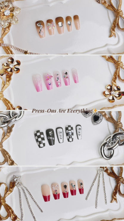 NA074 - Medium Coffin Rhinestone Art Press On Nails