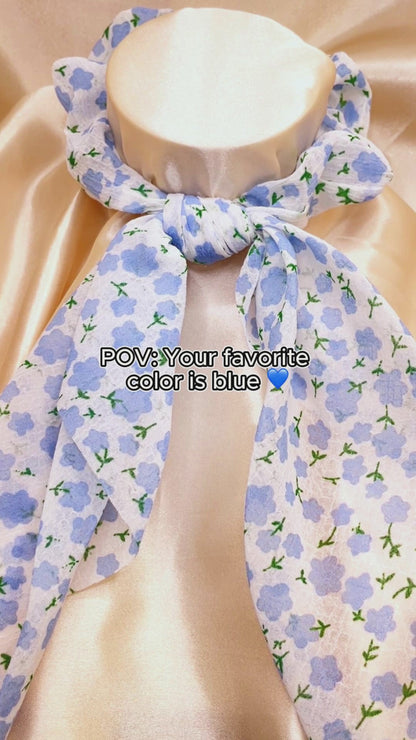 GYH12517 - Sheer Blue & White Scarf Hair Tie