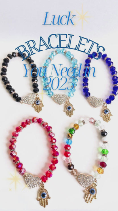 JAB43496 - Filigree Hamsa Hand Crystal Bead Stretch Bracelet