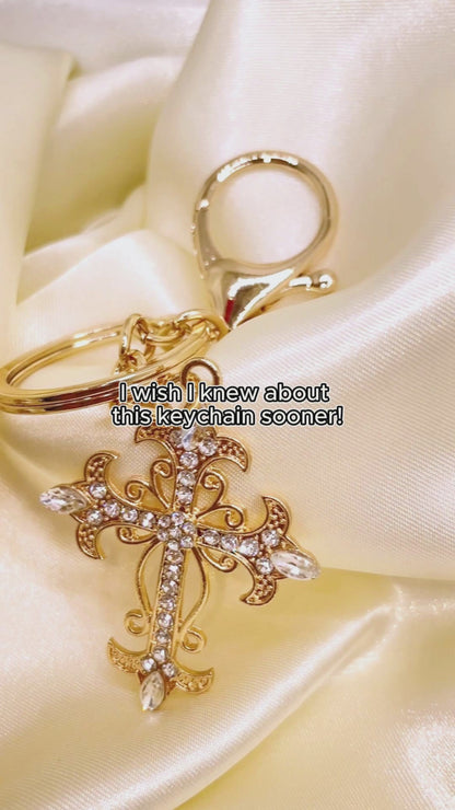 JK46743-Rhinestone Vintage Cross Keychain