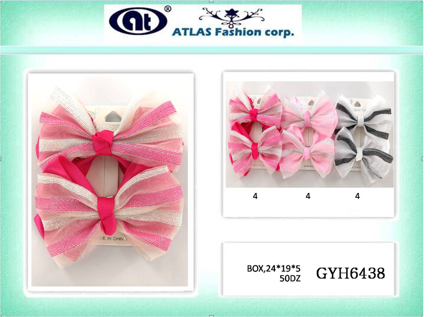 GYH6438 - Striped Chiffon Hair Bow Clip Set