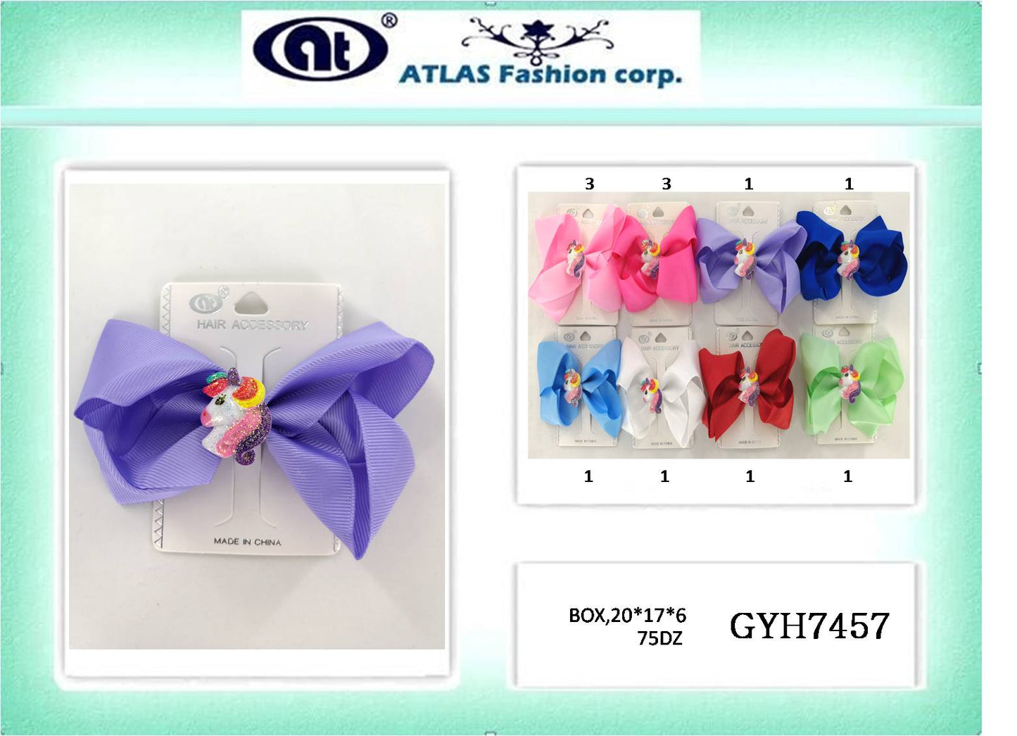 GYH7457 - Unicorn Hair Bow Clip