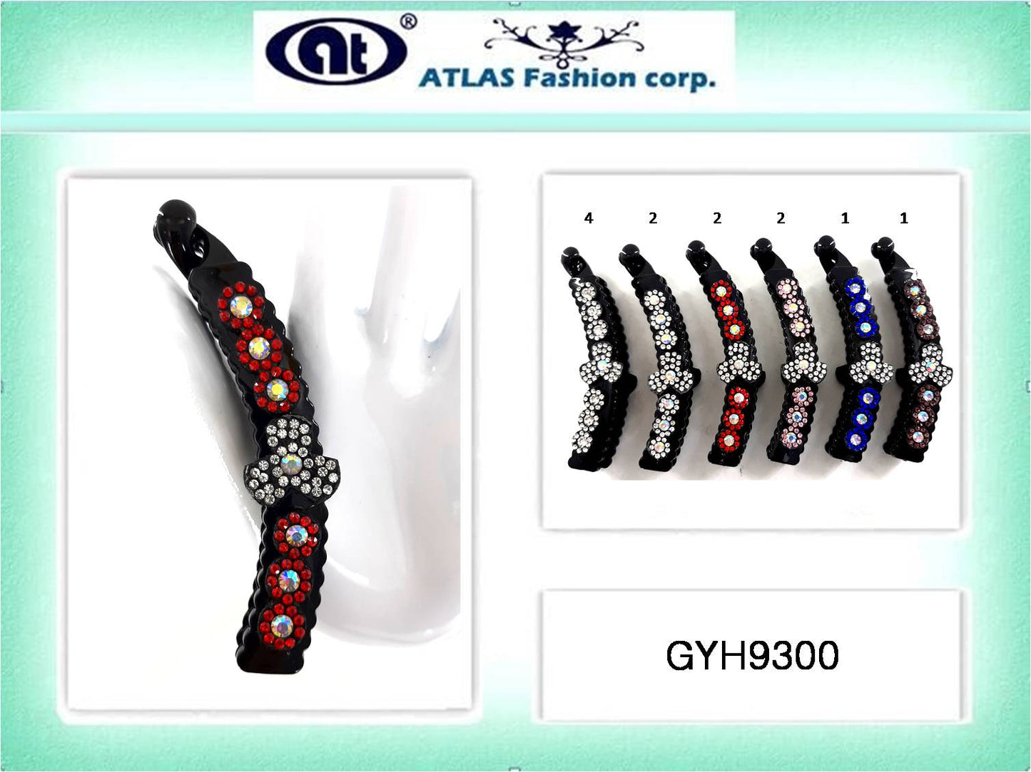 GYH9300 - Rhinestone Clover Banana Clip