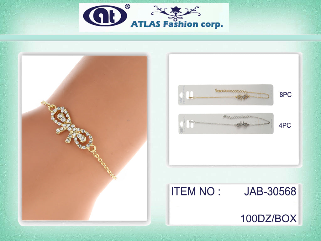 JAB30568 - Rhinestone Bow Bracelet