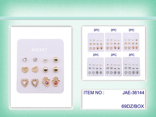 JAE36144 - 6 Pair Evil Eye Stud Earring Set