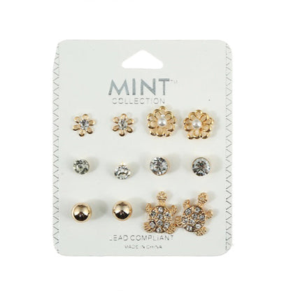 JAE36240 - 6 Pair Turtle Stud Earring Set