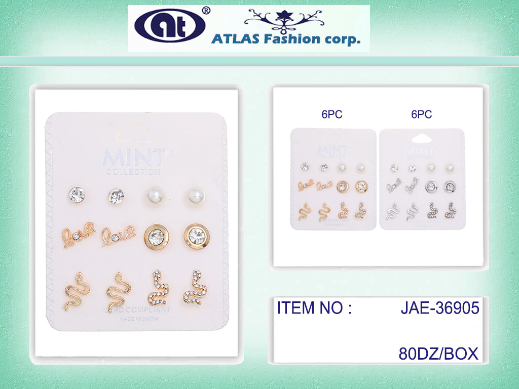 JAE36905 - 6 Pair Snake Stud Earring Set