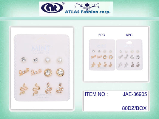 JAE36905 - 6 Pair Snake Stud Earring Set