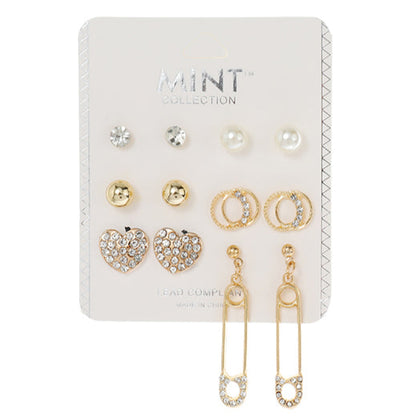 JAE38236 - 6 Pair Paperclip Stud Earring Set