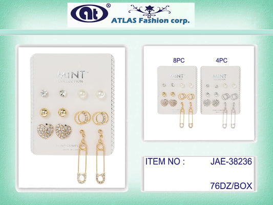 JAE38236 - 6 Pair Paperclip Stud Earring Set