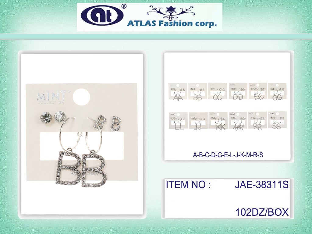 JAE38311S - 3 Pair Alphabet Earring Set