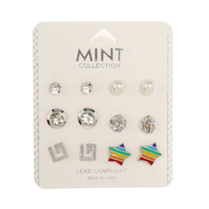 JAE38629 - 6 Pair Rainbow Star Stud Earring Set