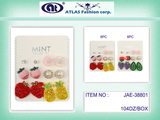 JAE38801 - 6 Pair Fruit Stud Earring Set